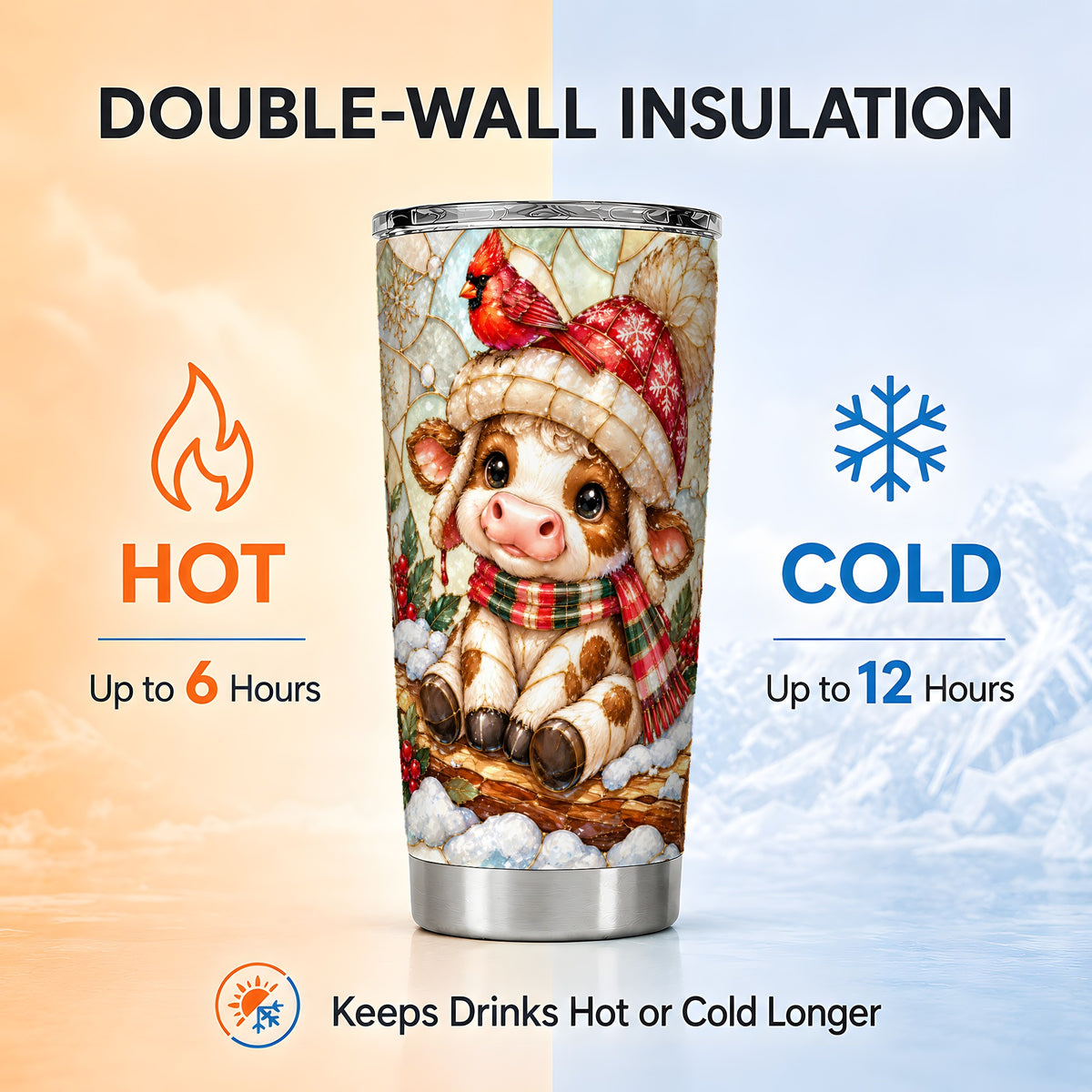 Stained Glass Christmas Calf Tumbler 20oz, Stainless Steel Travel Cup