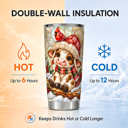 Stained Glass Christmas Calf Tumbler 20oz, Stainless Steel Travel Cup