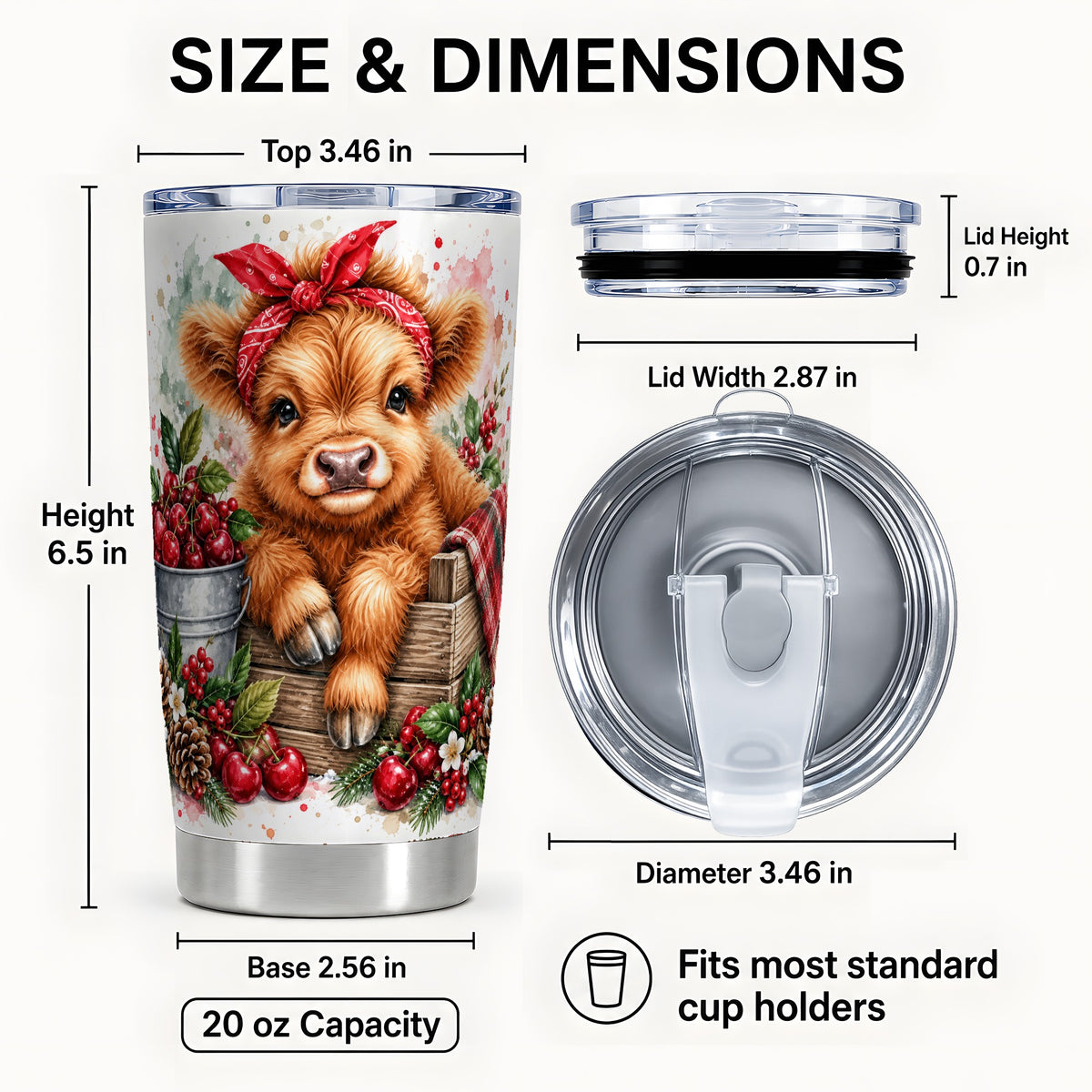 #pl[20oz|Steel] Highland Calf Tumbler 20oz, Rustic Farm Stainless Steel Travel Cup