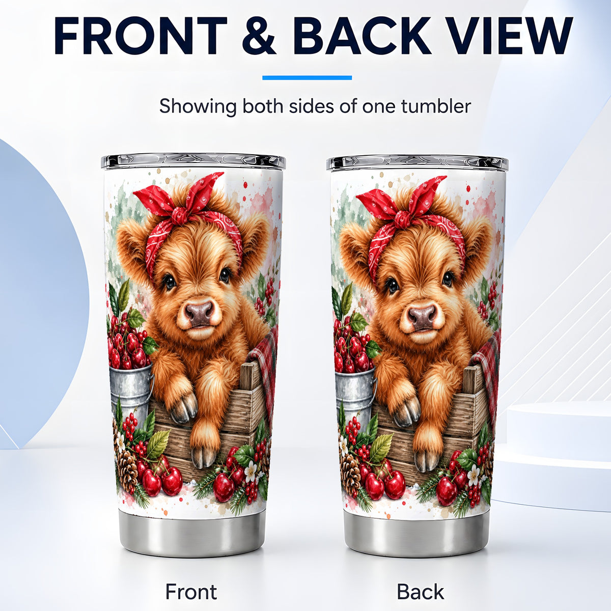 #pl[20oz|Steel] Highland Calf Tumbler 20oz, Rustic Farm Stainless Steel Travel Cup