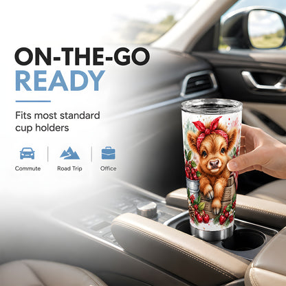 Highland Calf Tumbler 20oz, Rustic Farm Stainless Steel Travel Cup