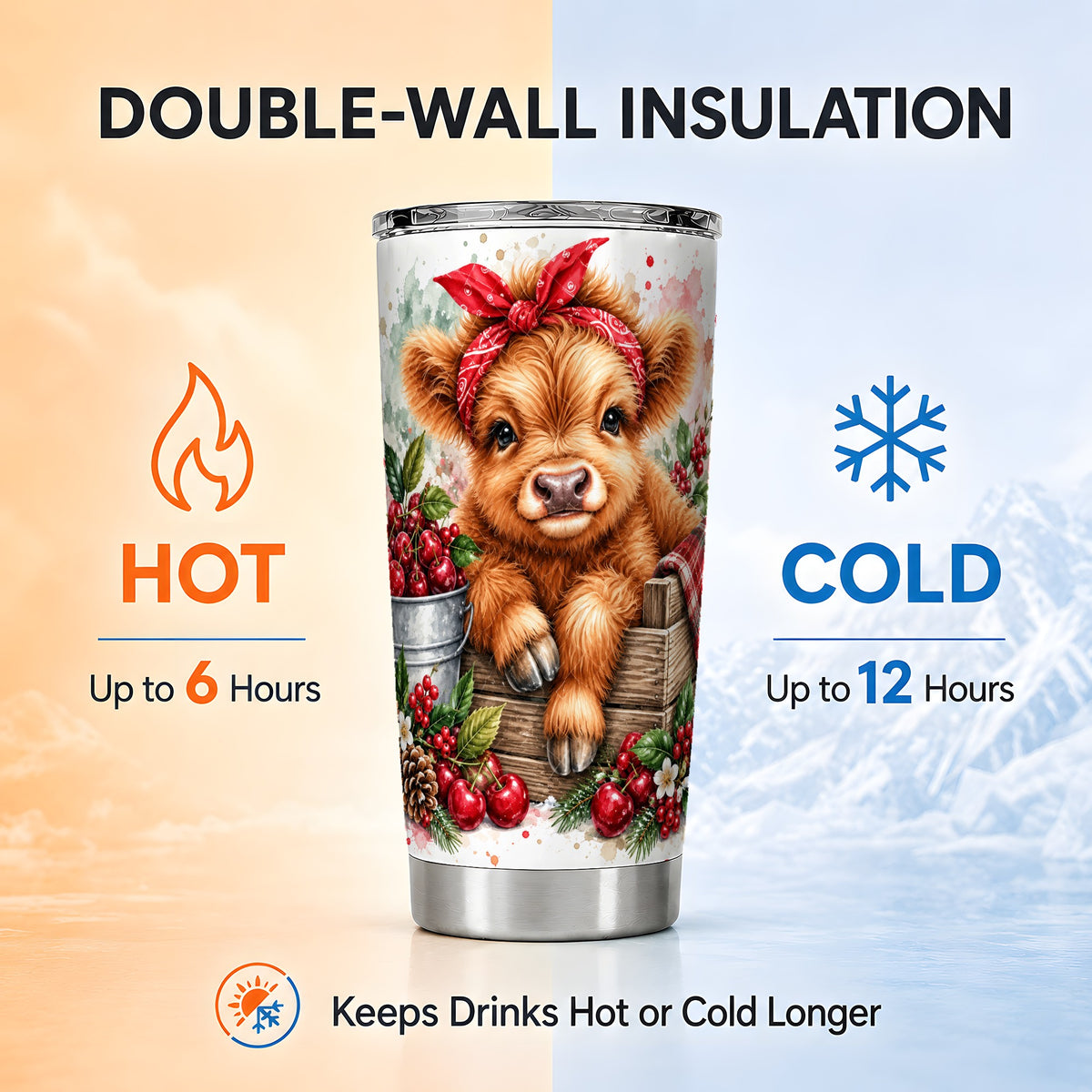 Highland Calf Tumbler 20oz, Rustic Farm Stainless Steel Travel Cup
