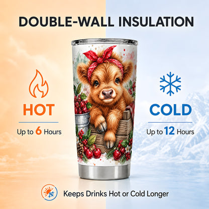 Highland Calf Tumbler 20oz, Rustic Farm Stainless Steel Travel Cup