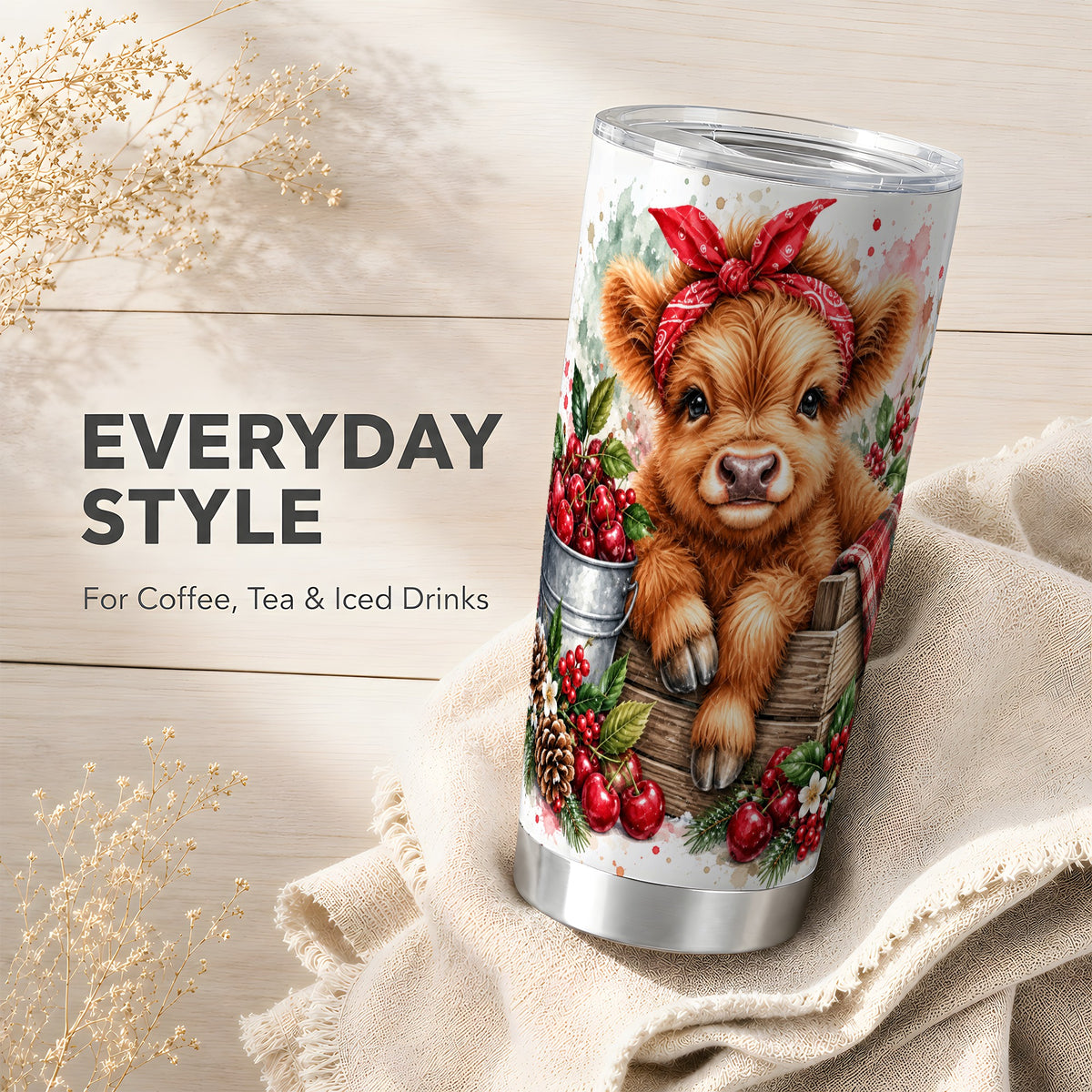 Highland Calf Tumbler 20oz, Rustic Farm Stainless Steel Travel Cup