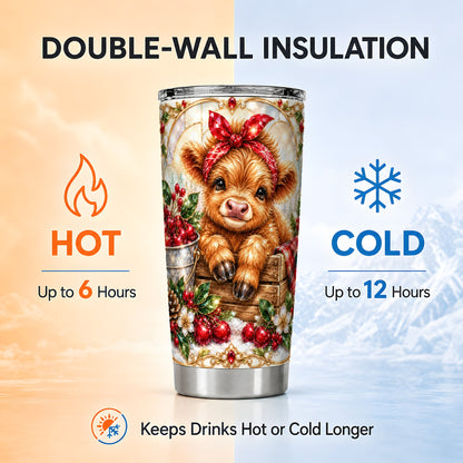 Highland Cow 20oz Tumbler, Christmas Tumbler, Stainless Steel Travel Cup
