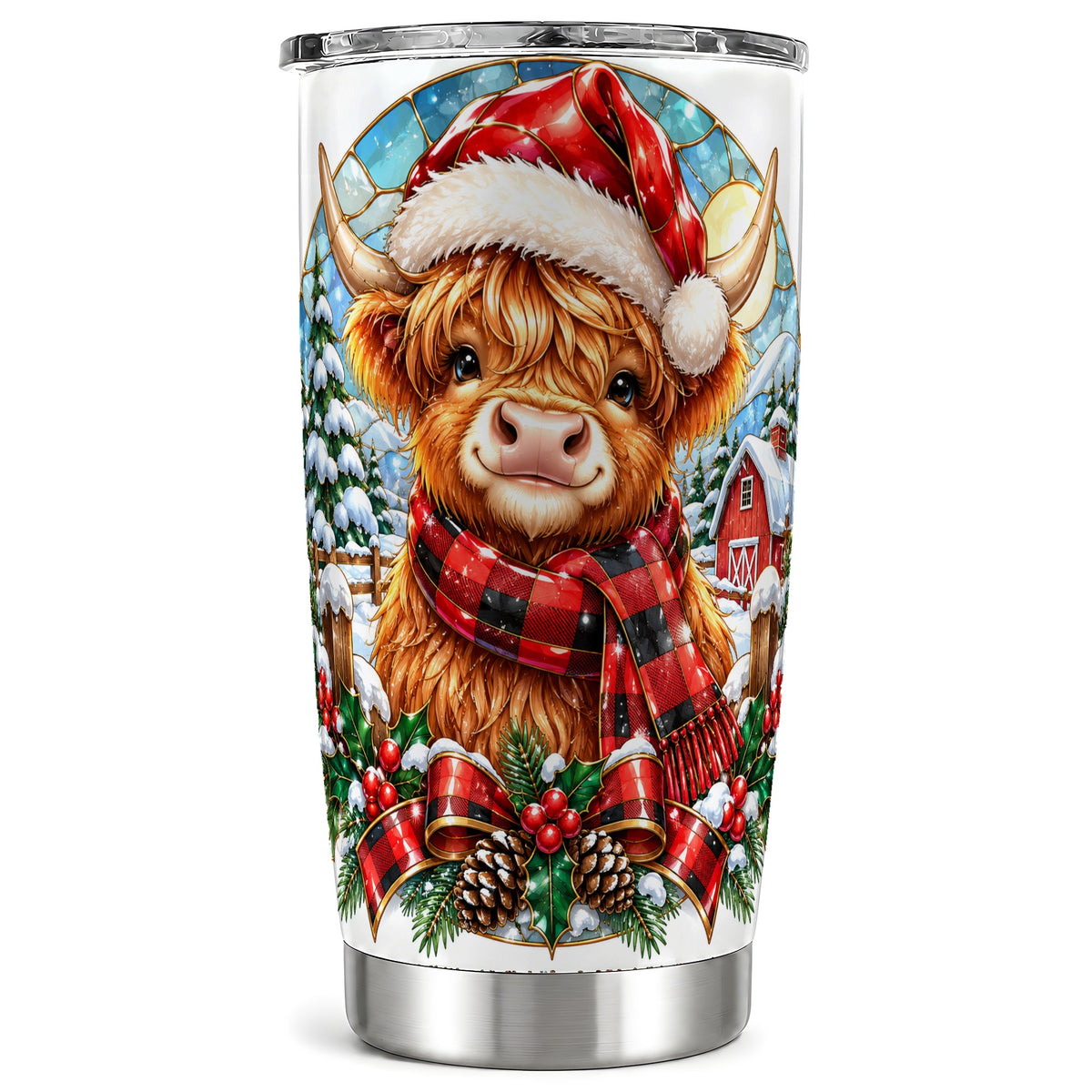 Santa Cow 20oz Tumbler, Christmas Tumbler, Stainless Steel Travel Cup