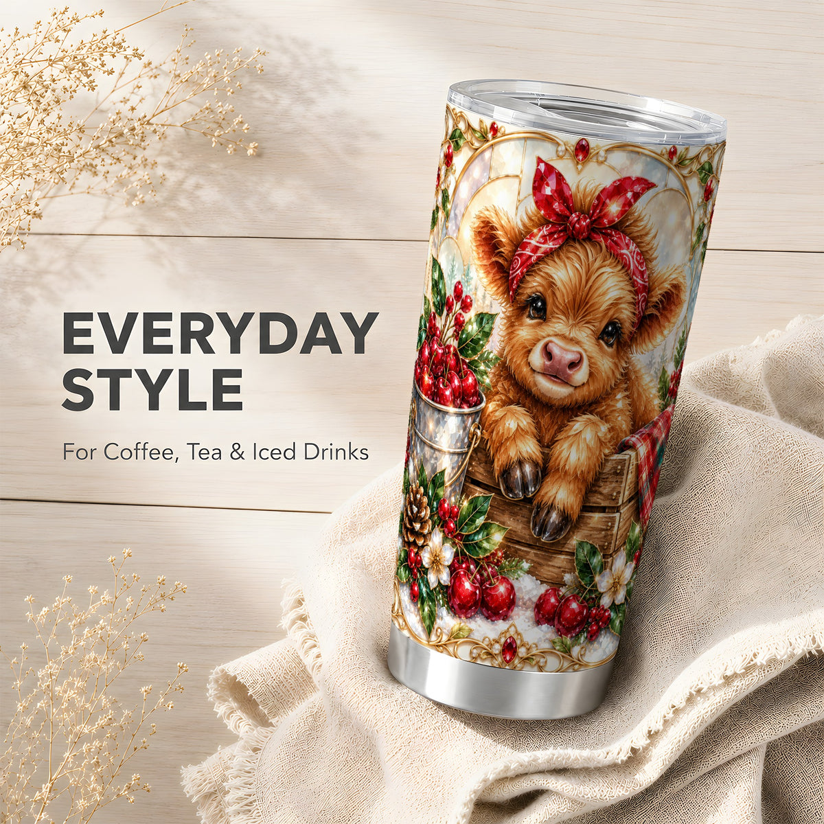 Highland Cow 20oz Tumbler, Christmas Tumbler, Stainless Steel Travel Cup