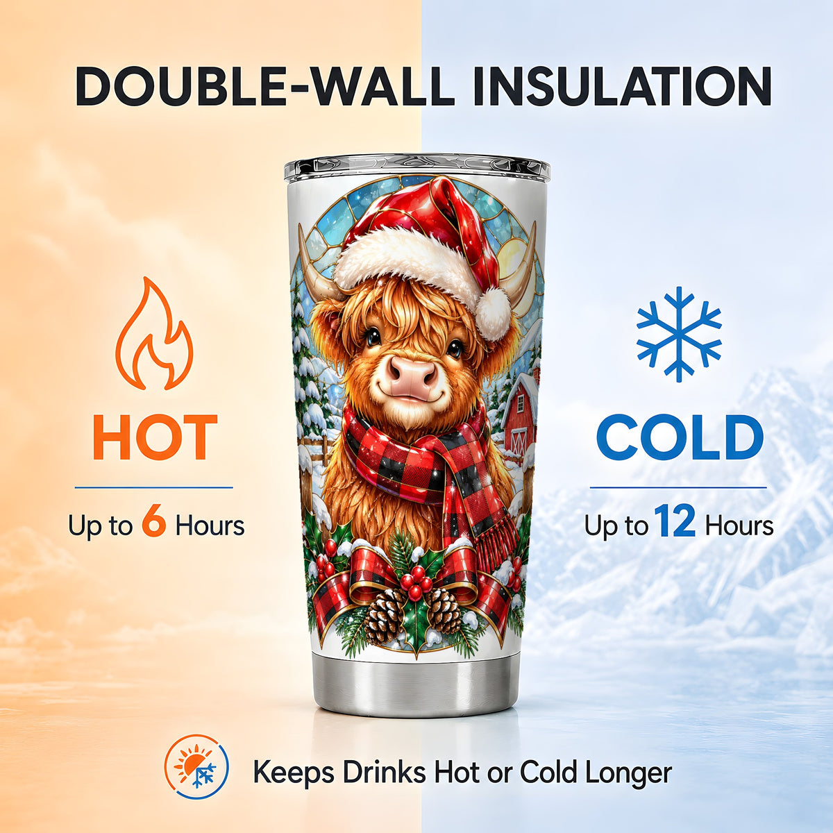 Santa Cow 20oz Tumbler, Christmas Tumbler, Stainless Steel Travel Cup