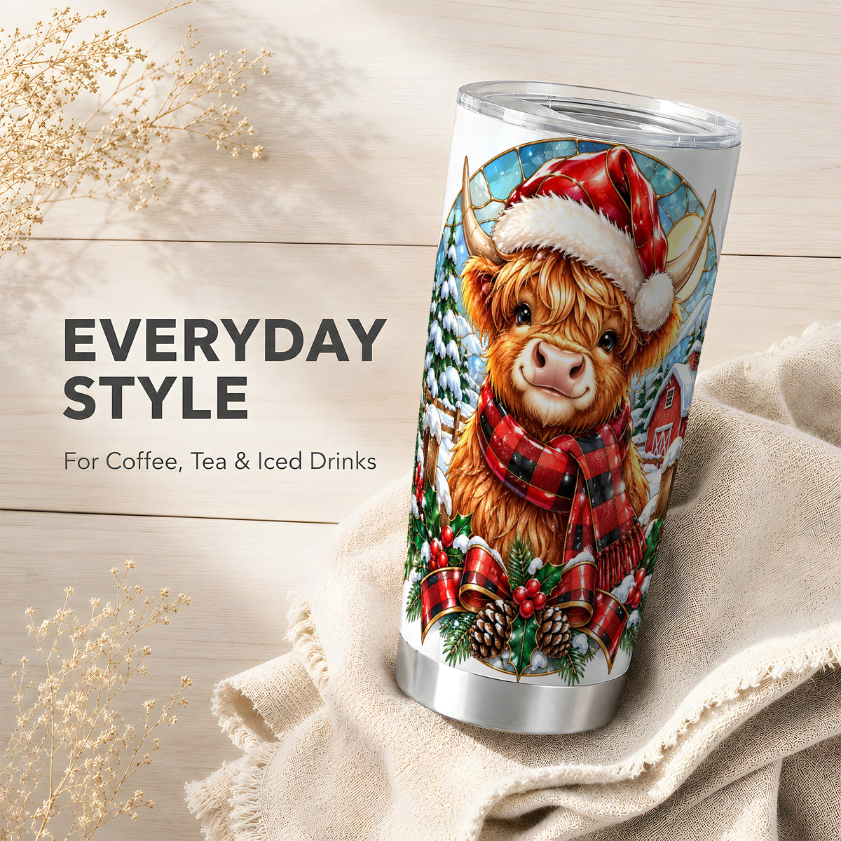 Santa Cow 20oz Tumbler, Christmas Tumbler, Stainless Steel Travel Cup