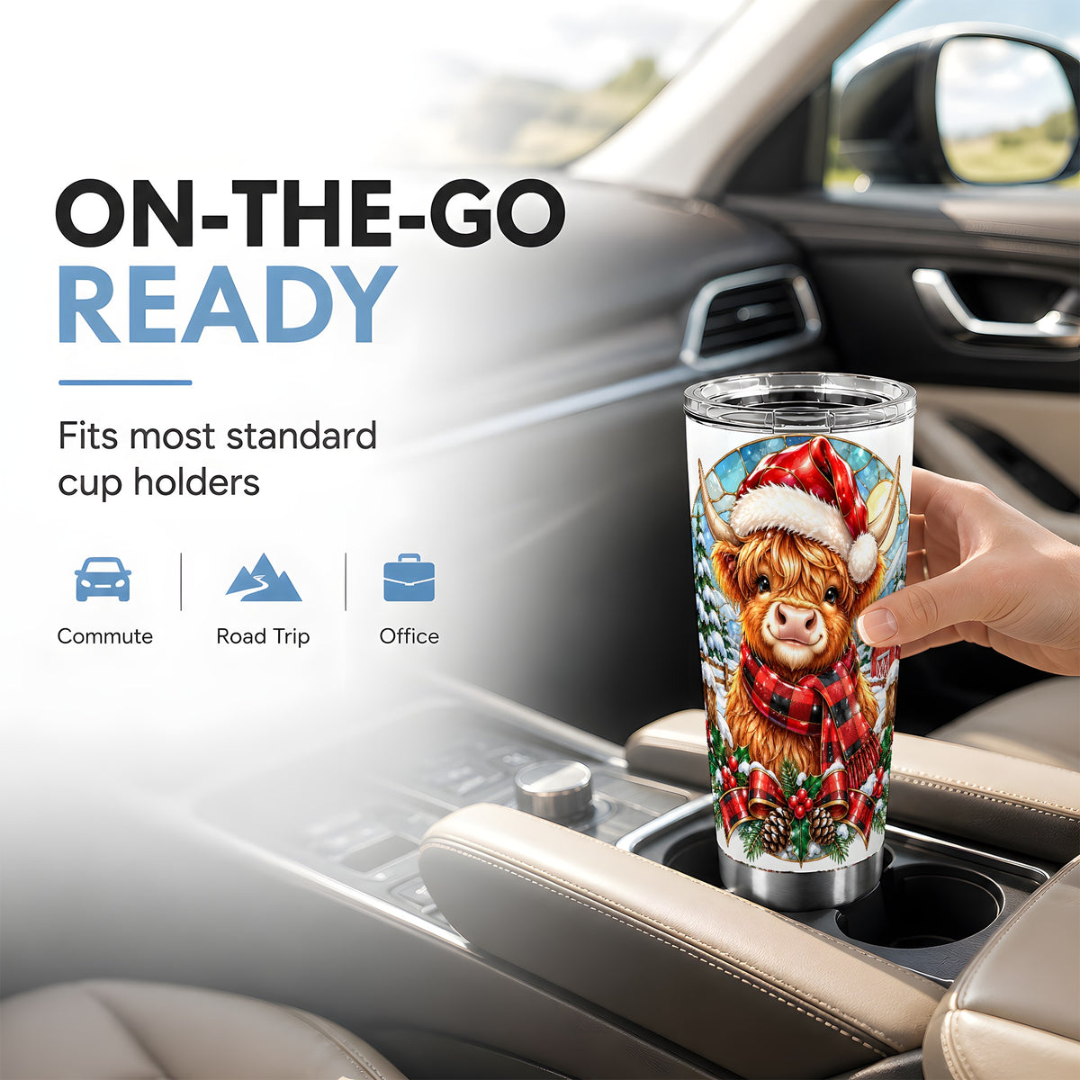 Santa Cow 20oz Tumbler, Christmas Tumbler, Stainless Steel Travel Cup