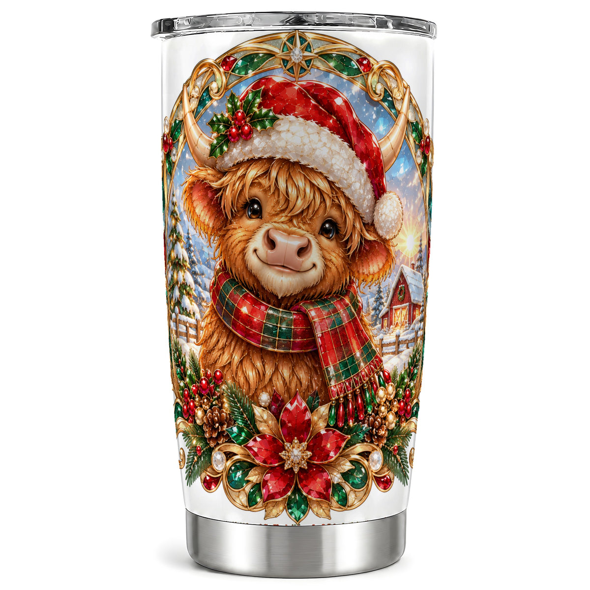 Jeweled Cow 20oz Tumbler, Christmas Tumbler, Stainless Steel Travel Cup