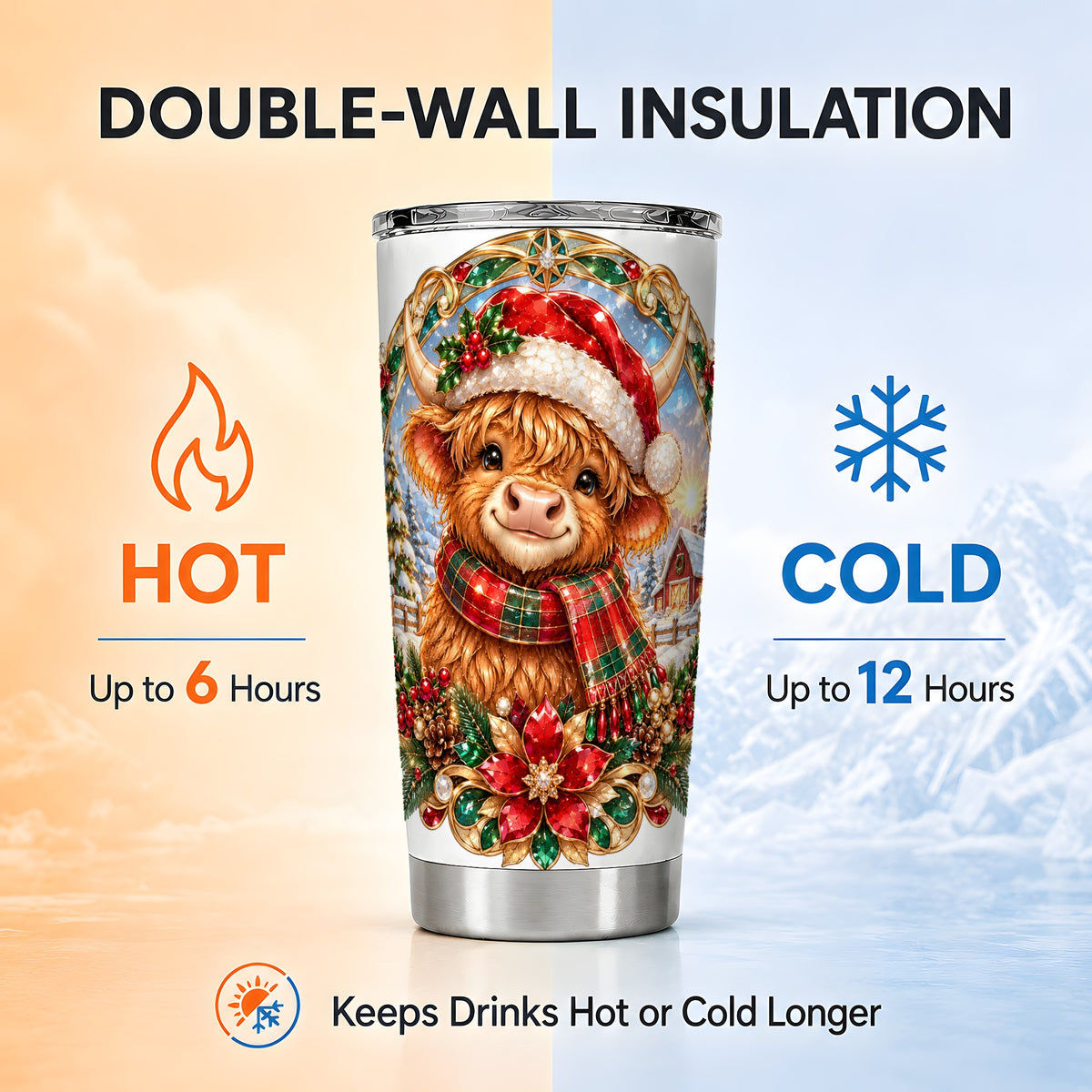 Jeweled Cow 20oz Tumbler, Christmas Tumbler, Stainless Steel Travel Cup