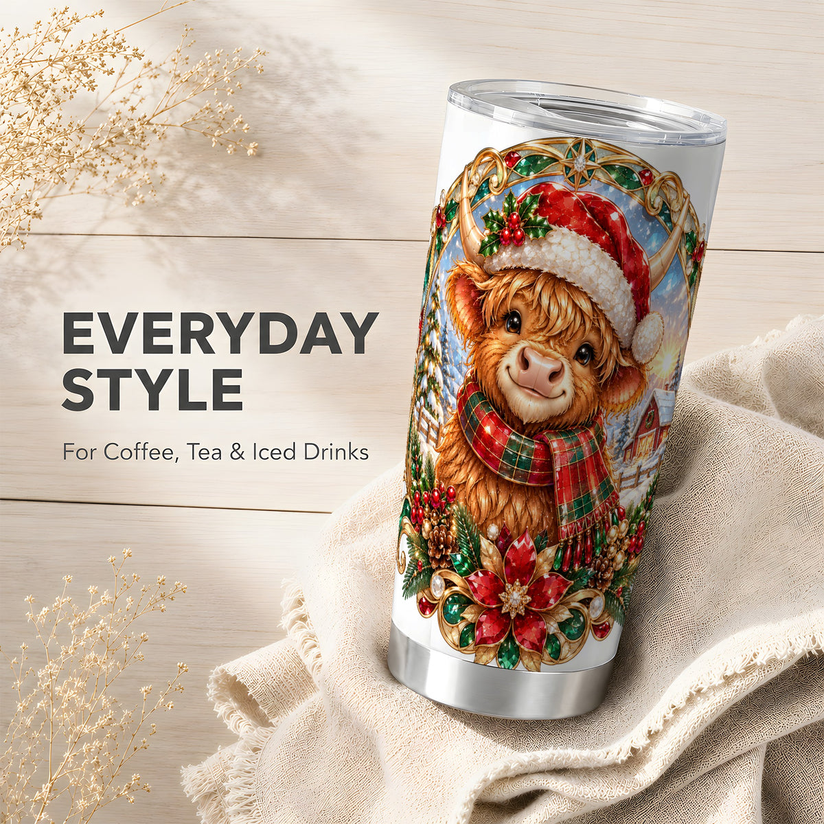 Jeweled Cow 20oz Tumbler, Christmas Tumbler, Stainless Steel Travel Cup