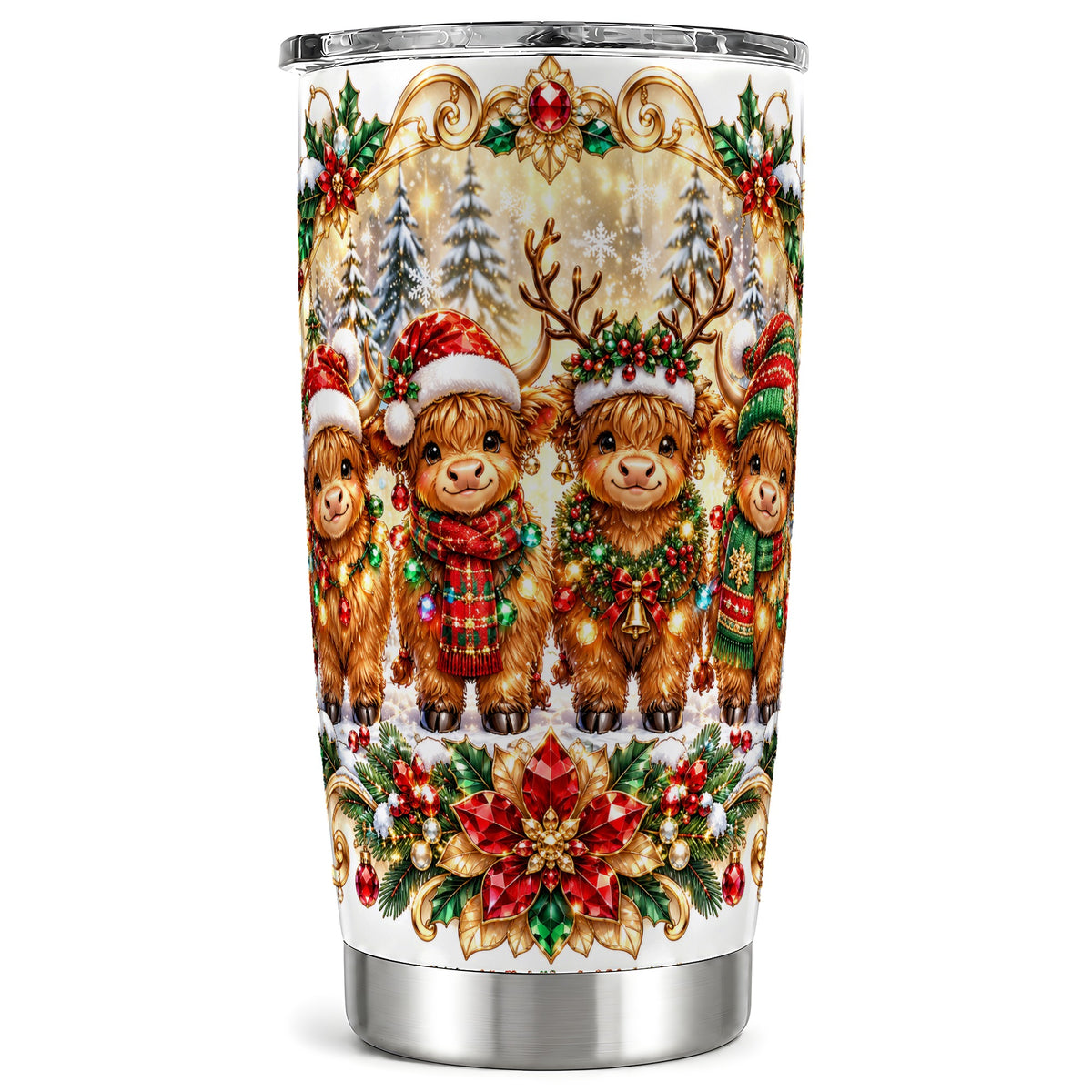Four Highland Cows 20oz Tumbler, Christmas Tumbler, Steel Travel Cup