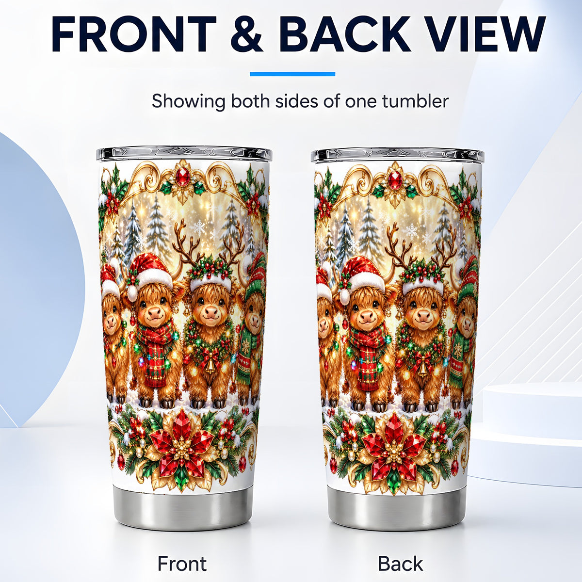 #pl[20oz|Steel] Four Highland Cows 20oz Tumbler, Christmas Tumbler, Steel Travel Cup