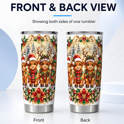 #pl[20oz|Steel] Four Highland Cows 20oz Tumbler, Christmas Tumbler, Steel Travel Cup