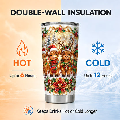 Four Highland Cows 20oz Tumbler, Christmas Tumbler, Steel Travel Cup