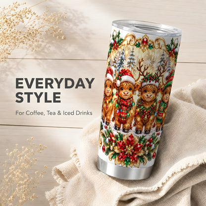 Four Highland Cows 20oz Tumbler, Christmas Tumbler, Steel Travel Cup