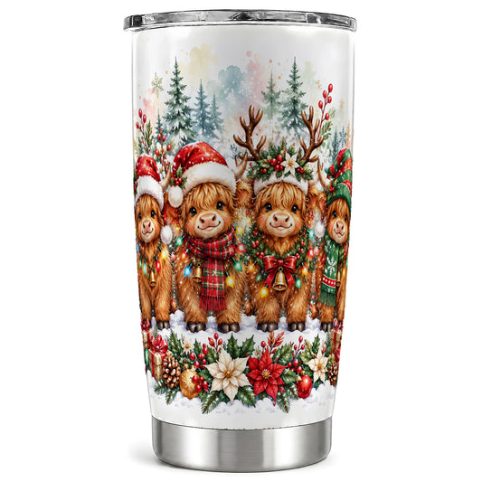 Watercolor Cow 20oz Tumbler, Christmas Tumbler, Stainless Steel Travel Cup