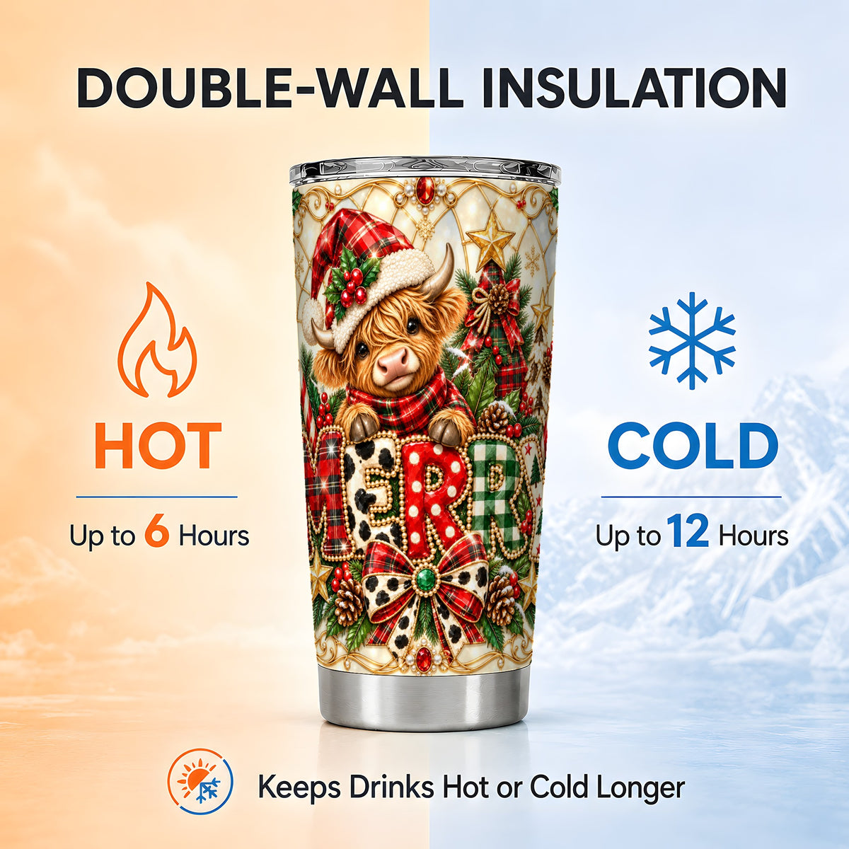 Highland Cow Tumbler 20oz, Festive Tumbler, Stainless Steel Travel Cup