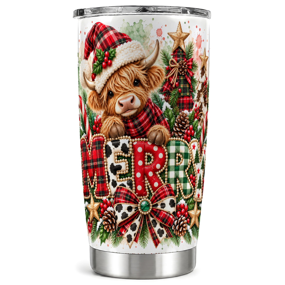 Highland Cow Tumbler 20oz, Watercolor Tumbler, Stainless Steel Travel Cup