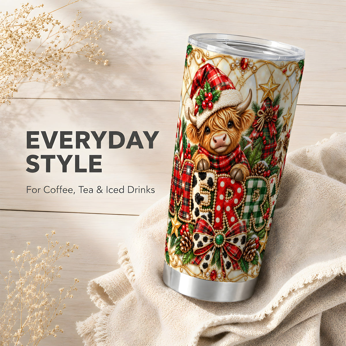 Highland Cow Tumbler 20oz, Festive Tumbler, Stainless Steel Travel Cup