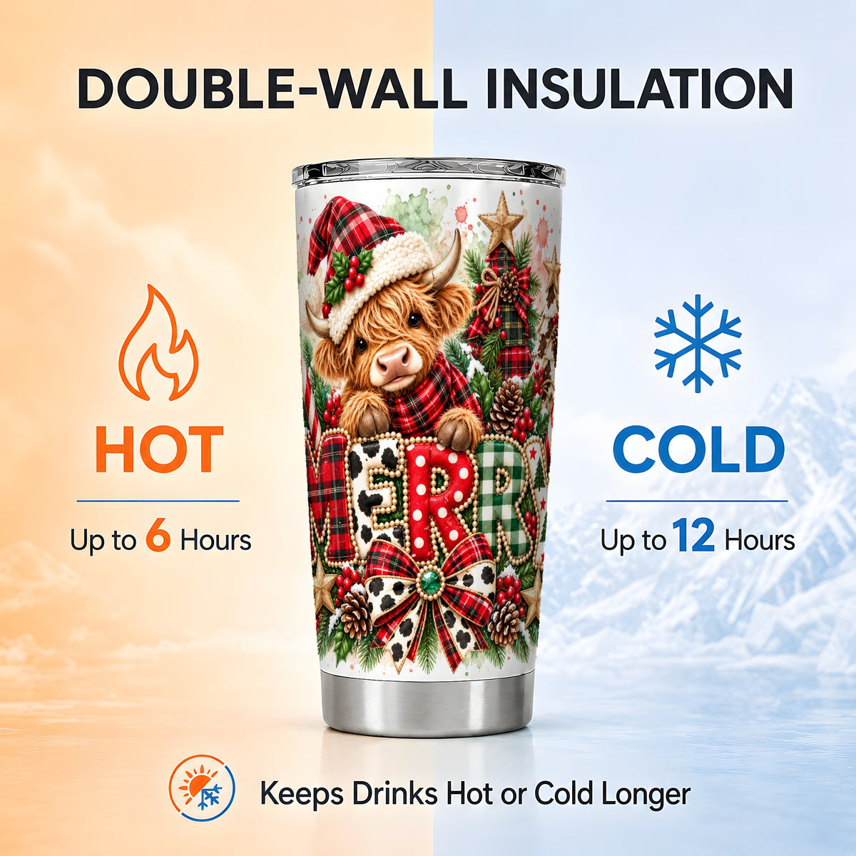 Highland Cow Tumbler 20oz, Watercolor Tumbler, Stainless Steel Travel Cup