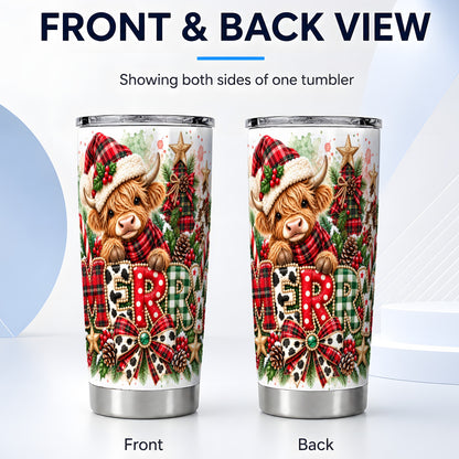 #pl[20oz|Steel] Highland Cow Tumbler 20oz, Watercolor Tumbler, Stainless Steel Travel Cup