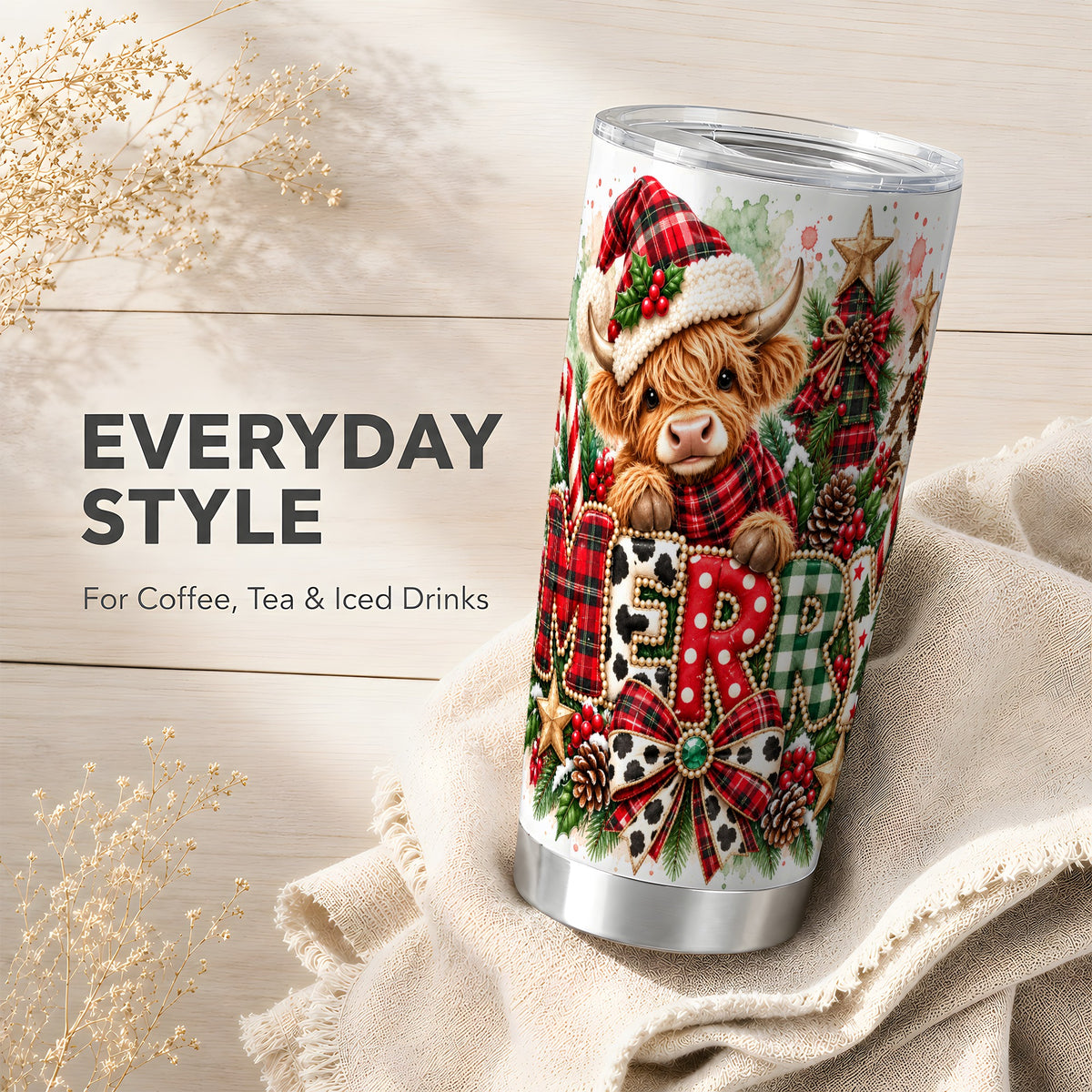 Highland Cow Tumbler 20oz, Watercolor Tumbler, Stainless Steel Travel Cup