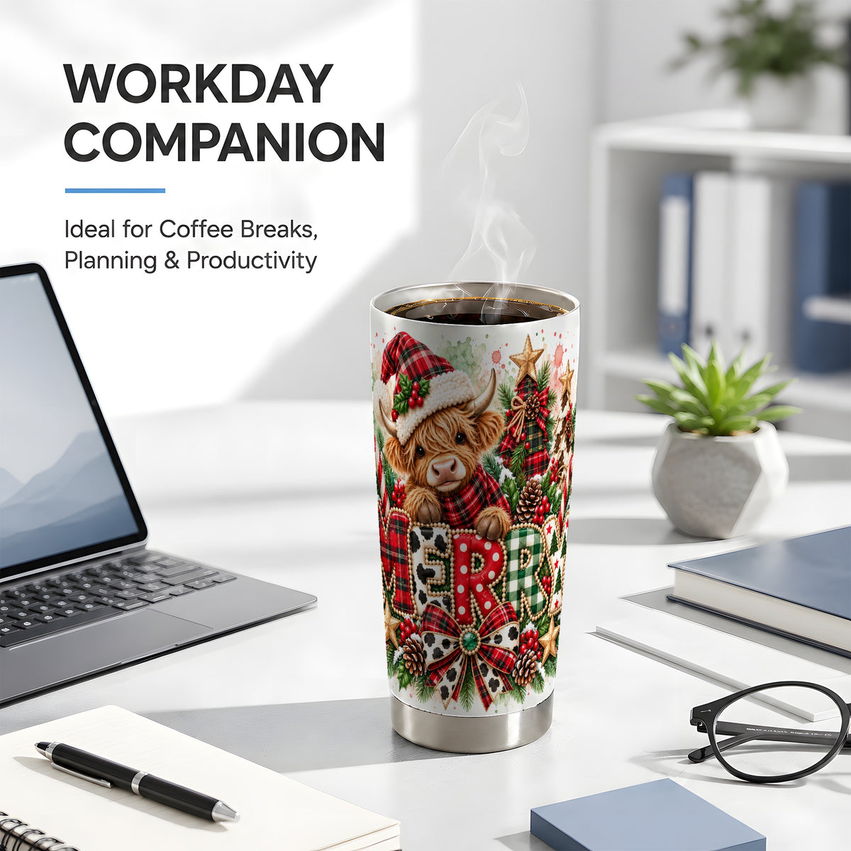 Highland Cow Tumbler 20oz, Watercolor Tumbler, Stainless Steel Travel Cup