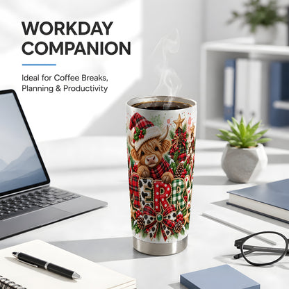 Highland Cow Tumbler 20oz, Watercolor Tumbler, Stainless Steel Travel Cup
