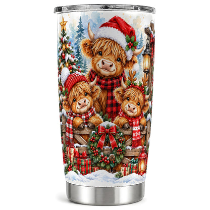 Cow Family Tumbler 20oz, Christmas Tumbler, Stainless Steel Travel Cup