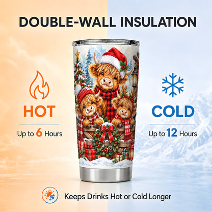 Cow Family Tumbler 20oz, Christmas Tumbler, Stainless Steel Travel Cup