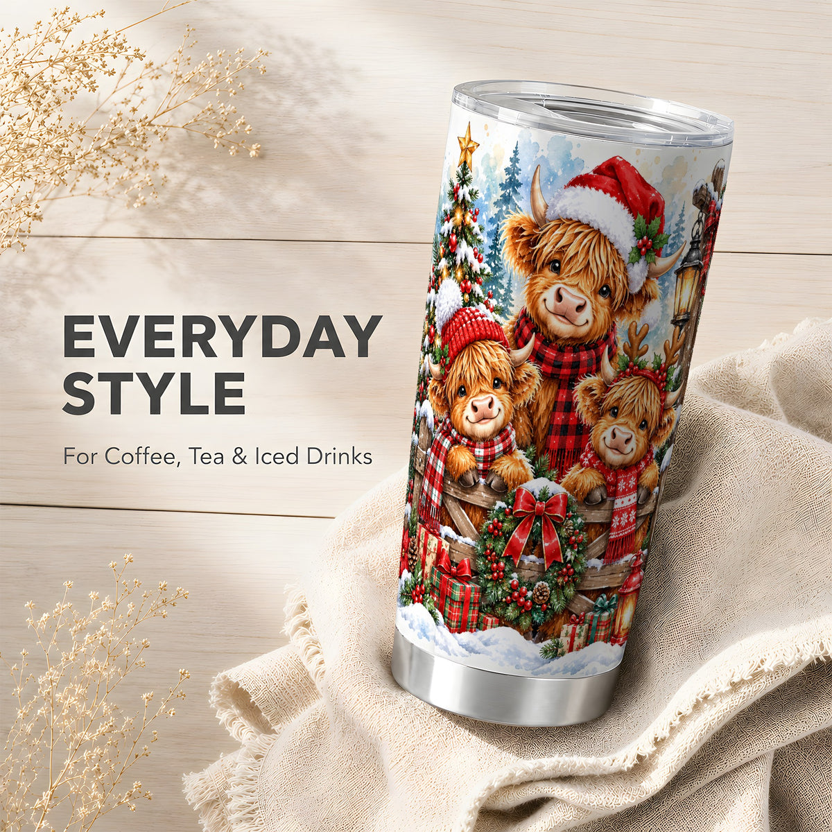Cow Family Tumbler 20oz, Christmas Tumbler, Stainless Steel Travel Cup