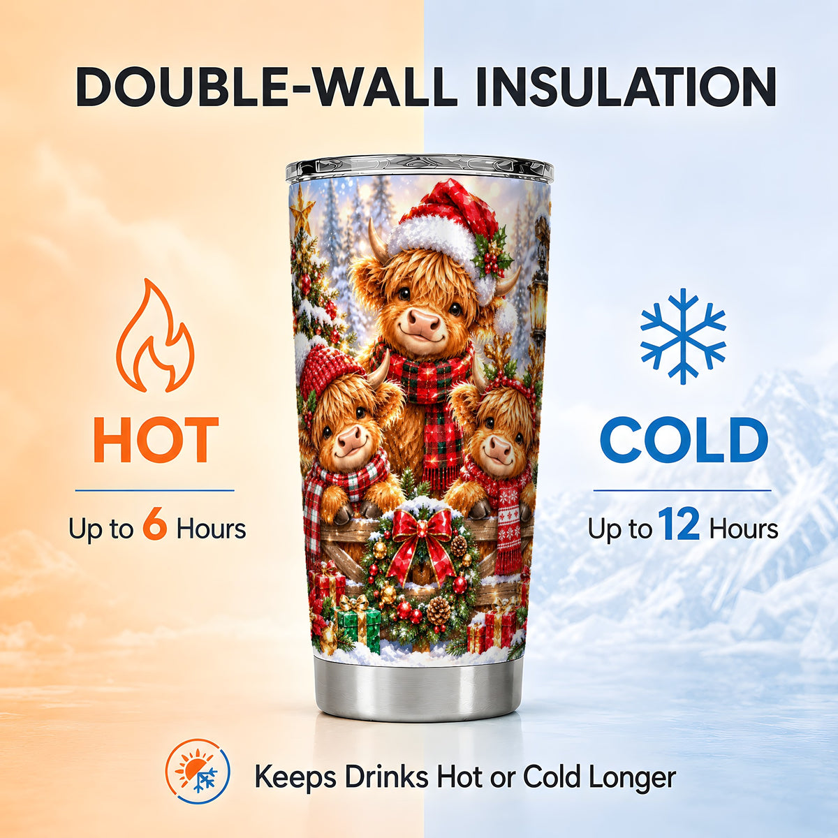 Highland Cow Tumbler 20oz, Sparkling Tumbler, Stainless Steel Travel Cup
