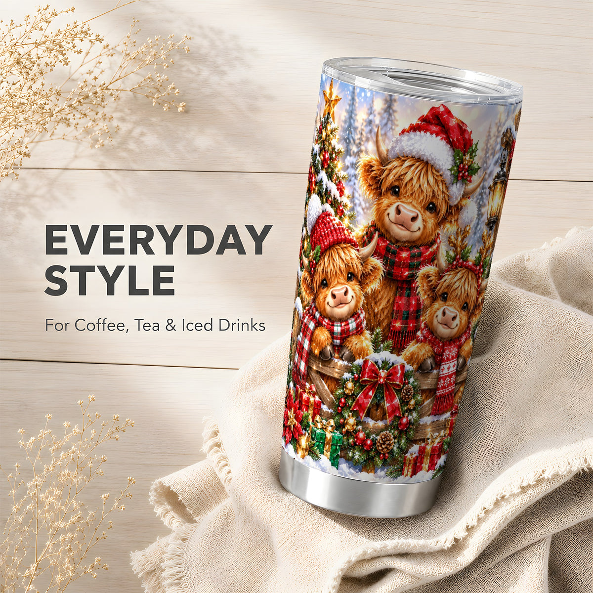 Highland Cow Tumbler 20oz, Sparkling Tumbler, Stainless Steel Travel Cup