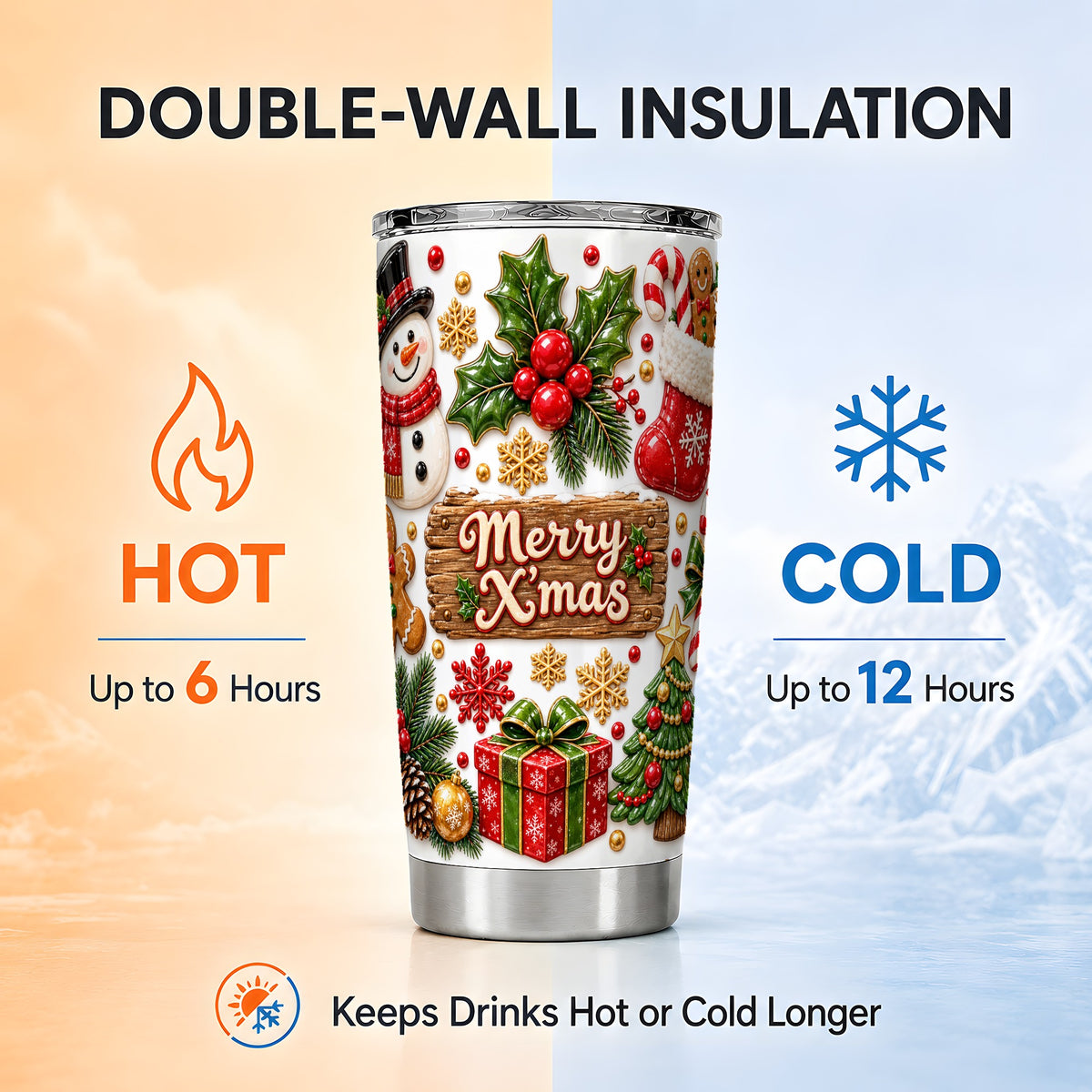 Christmas Icons Tumbler 20oz, Holiday Tumbler, Stainless Steel Travel Cup
