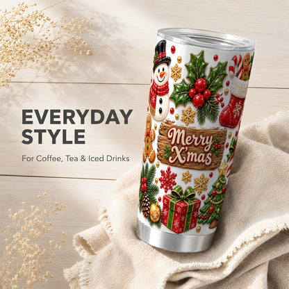 Christmas Icons Tumbler 20oz, Holiday Tumbler, Stainless Steel Travel Cup