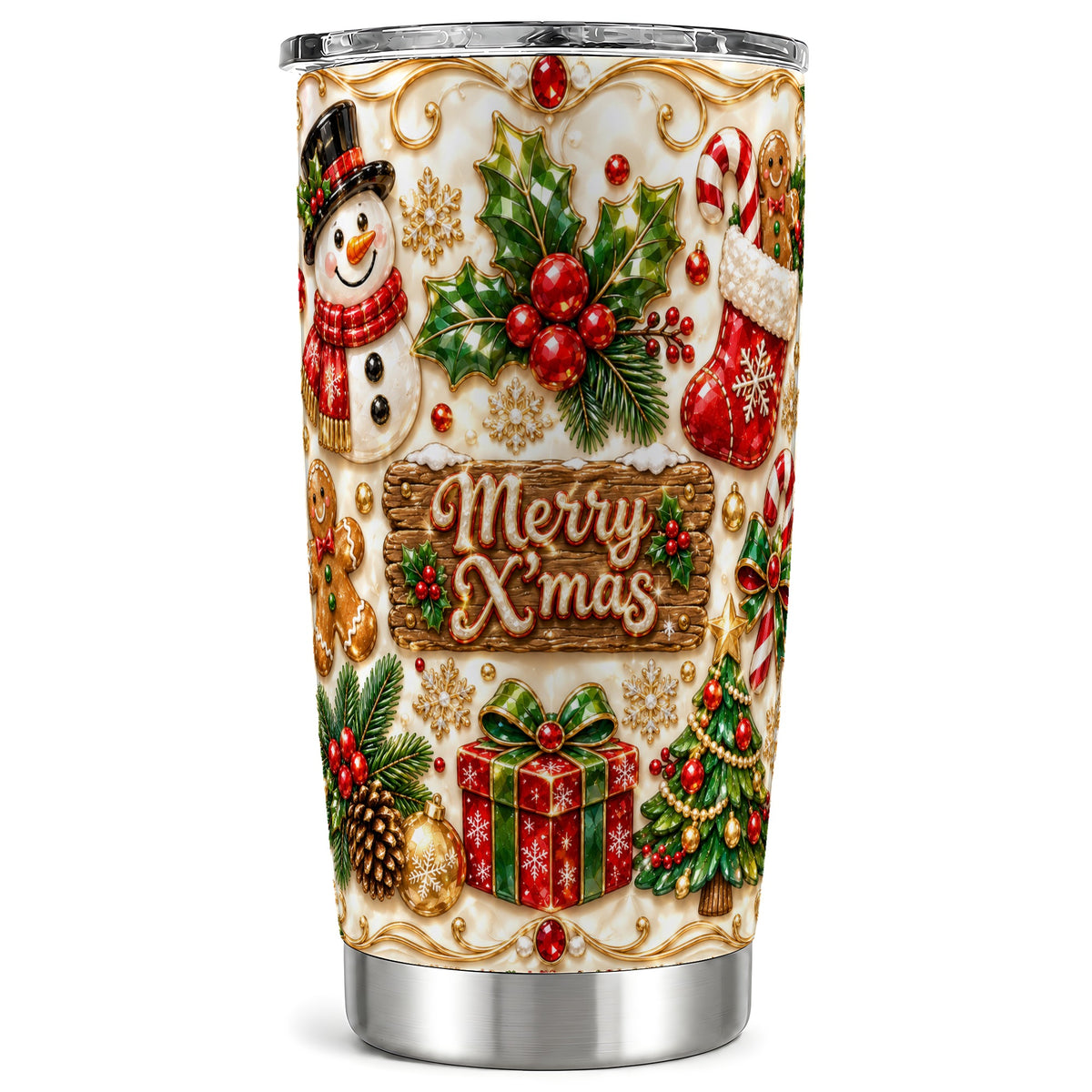 Christmas Snowman Tumbler 20oz, Holiday Tumbler, Stainless Steel Travel Cup