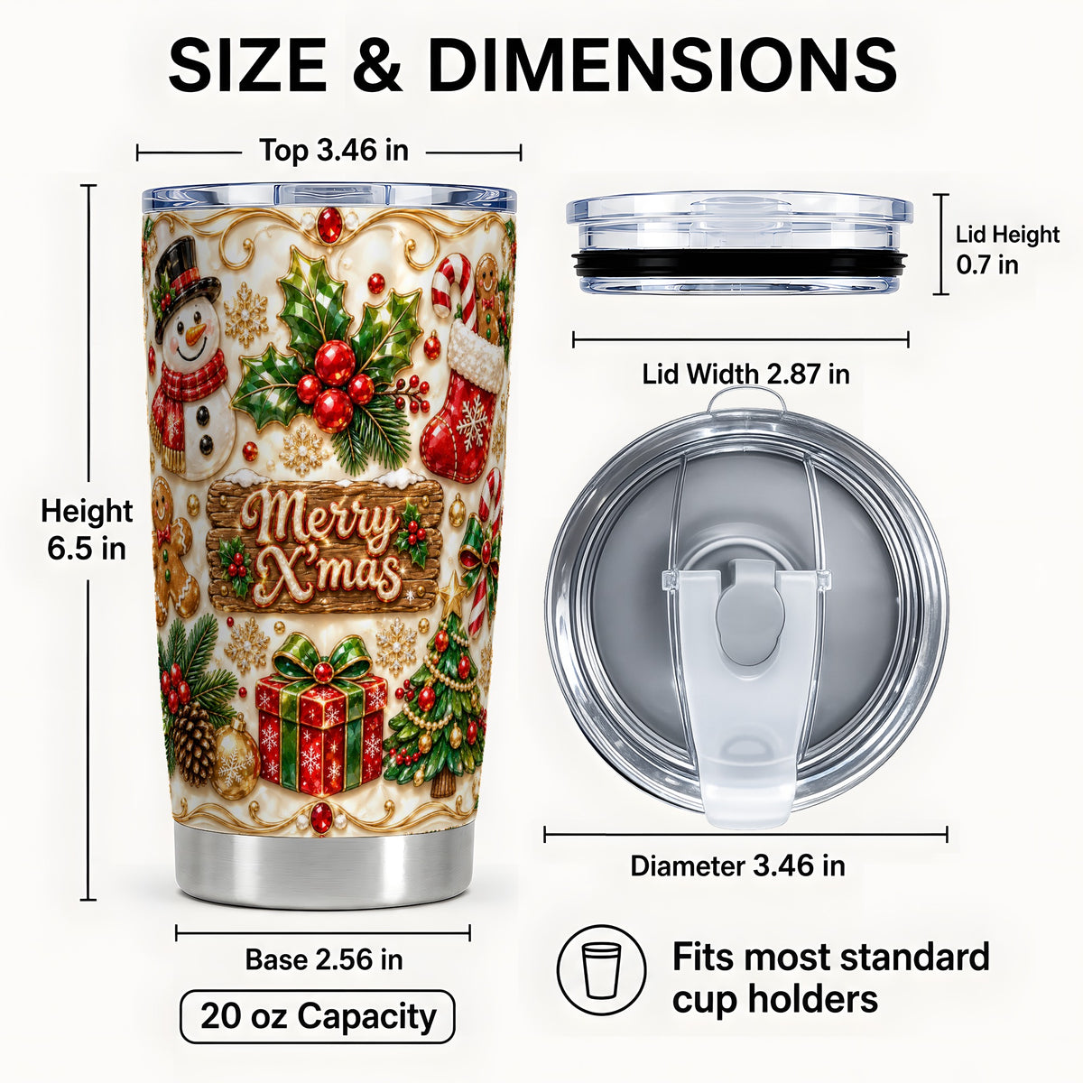 #pl[20oz|Steel] Christmas Snowman Tumbler 20oz, Holiday Tumbler, Stainless Steel Travel Cup