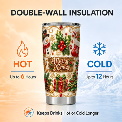 Christmas Snowman Tumbler 20oz, Holiday Tumbler, Stainless Steel Travel Cup