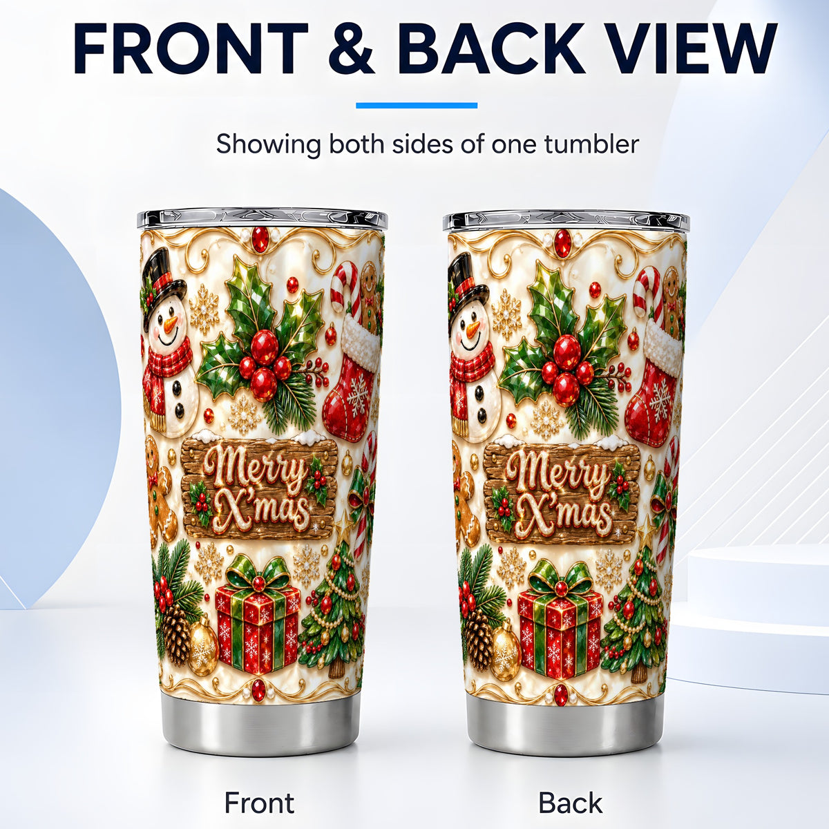 #pl[20oz|Steel] Christmas Snowman Tumbler 20oz, Holiday Tumbler, Stainless Steel Travel Cup