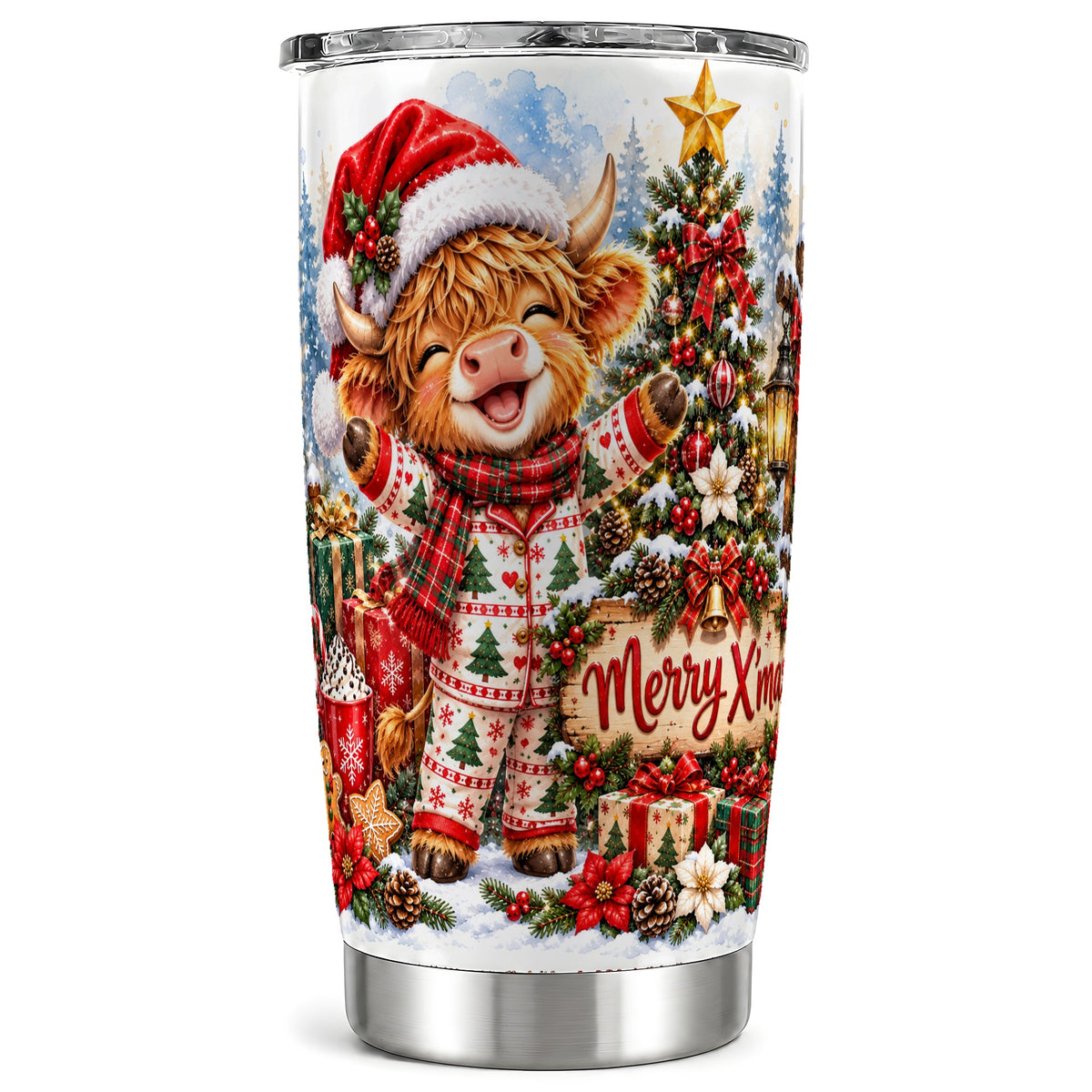 Highland Cow Tumbler 20oz, Christmas Tumbler, Stainless Steel Travel Cup