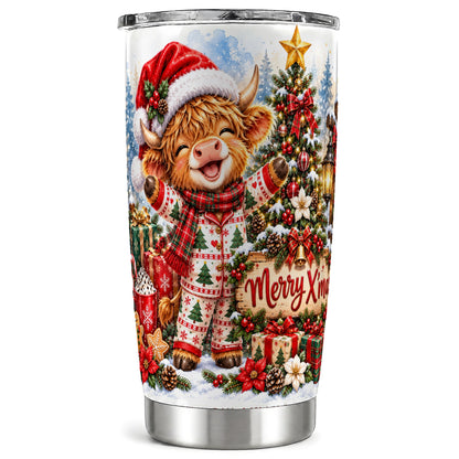 Highland Cow Tumbler 20oz, Christmas Tumbler, Stainless Steel Travel Cup