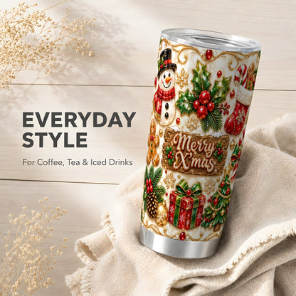 Christmas Snowman Tumbler 20oz, Holiday Tumbler, Stainless Steel Travel Cup