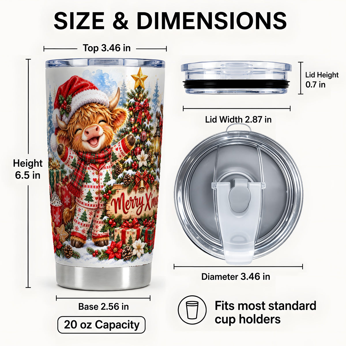 #pl[20oz|Steel] Highland Cow Tumbler 20oz, Christmas Tumbler, Stainless Steel Travel Cup