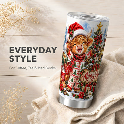 Highland Cow Tumbler 20oz, Christmas Tumbler, Stainless Steel Travel Cup