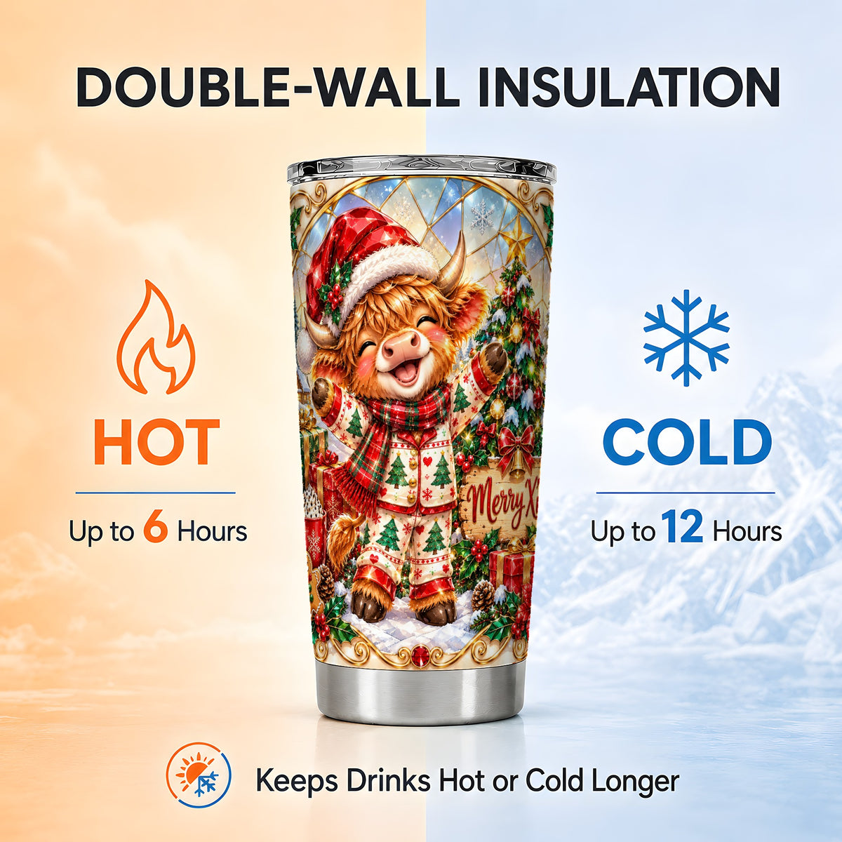 Highland Cow Tumbler 20oz, Holiday Tumbler, Stainless Steel Travel Cup