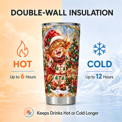 Highland Cow Tumbler 20oz, Holiday Tumbler, Stainless Steel Travel Cup