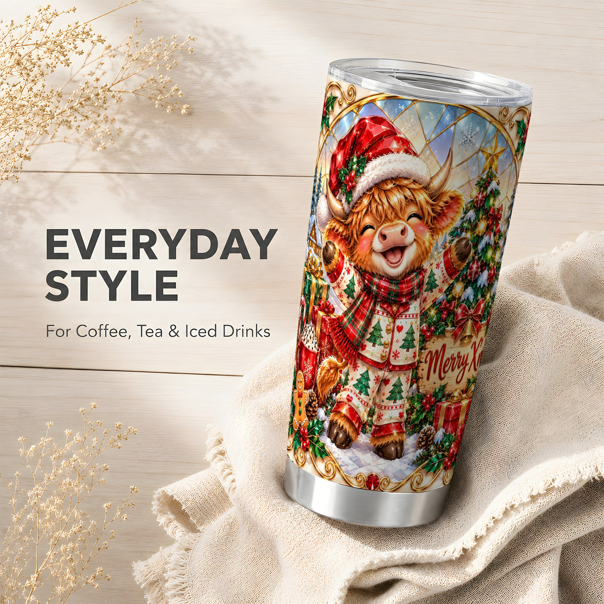 Highland Cow Tumbler 20oz, Holiday Tumbler, Stainless Steel Travel Cup